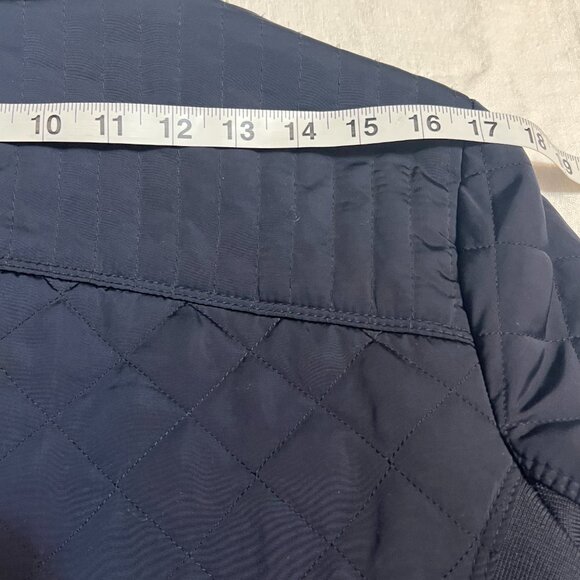 ZARA WOMAN Dark Navy Quilted Jacket L Moto Zip Short Puffer Biker Style Fall - Picture 9 of 10